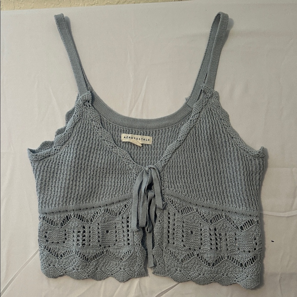 Aeropostale Light Blue Knit Tie-Front Cropped Cami